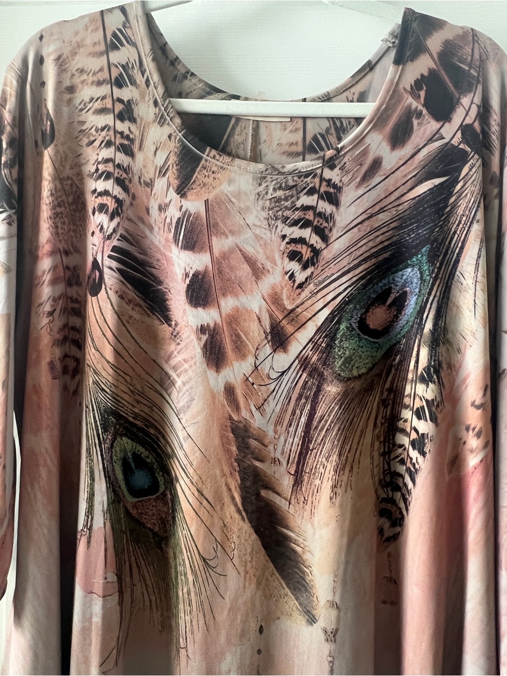 Women's Peach Feather-Print Long Sleeve Tee by